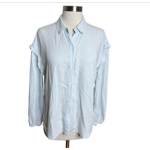 Rails Top Womens Size Small Blue Willow Light Vintage Button Up Ruffle Shoulders - Picture 1 of 9